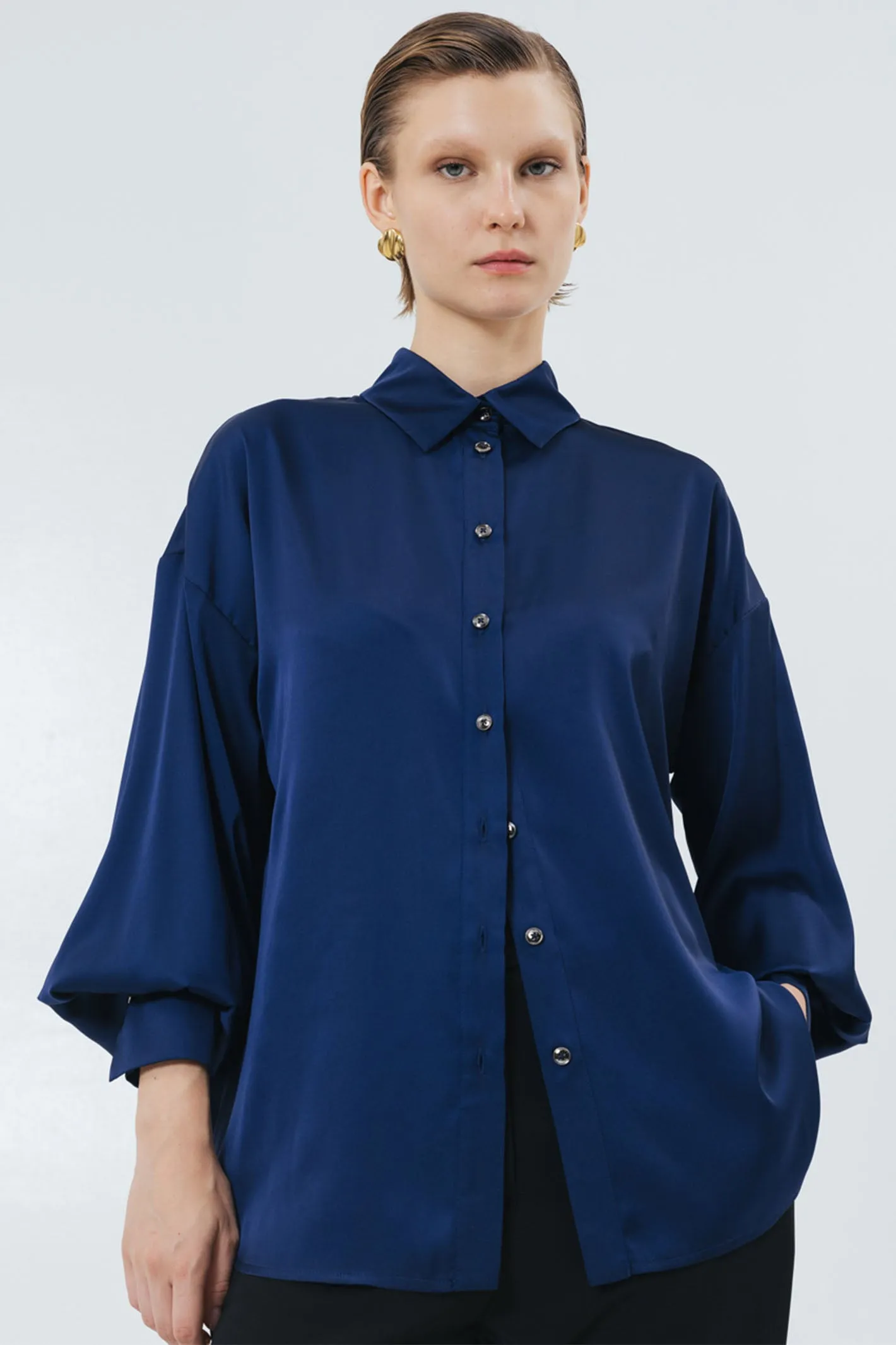 Access Fashion 7055 Blue Satin Shirt