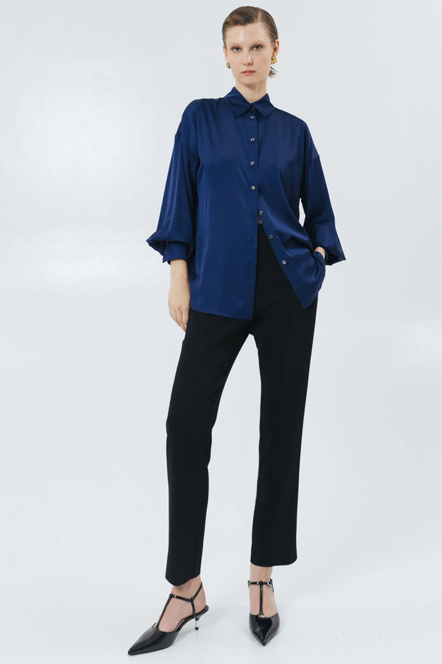 Access Fashion 7055 Blue Satin Shirt