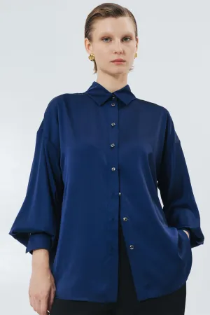 Access Fashion 7055 Blue Satin Shirt