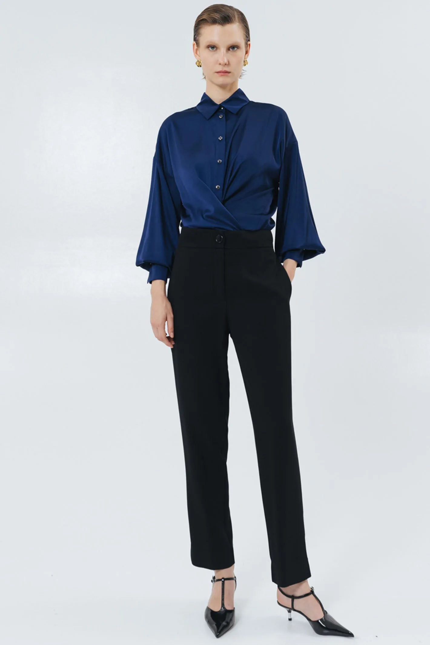 Access Fashion 7055 Blue Satin Shirt