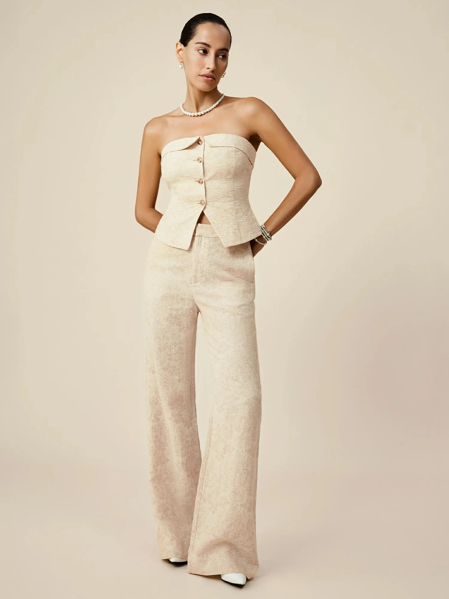 Amoretu Cotton & Linen Jacquard Tube Top Vest