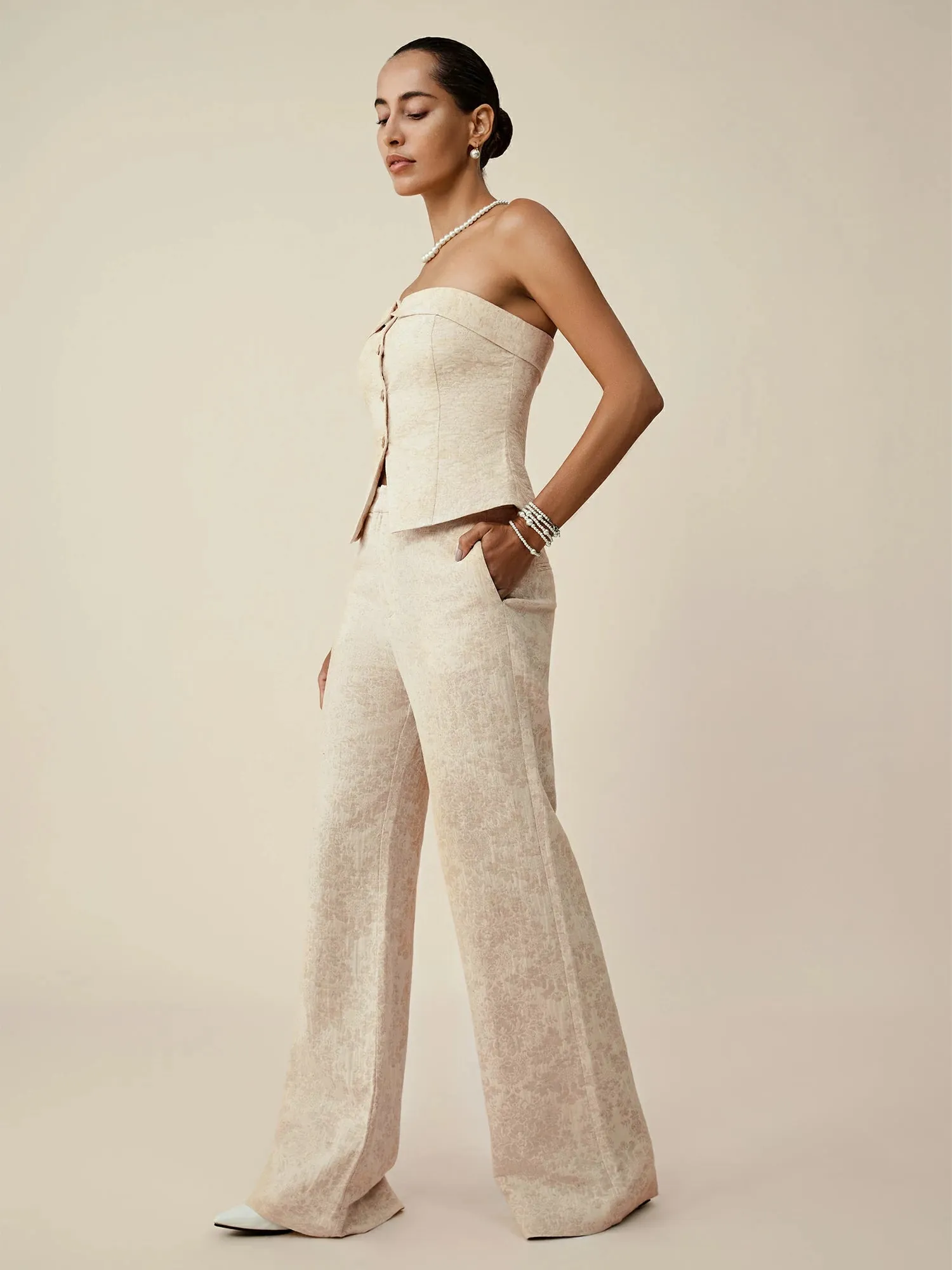 Amoretu Cotton & Linen Jacquard Tube Top Vest