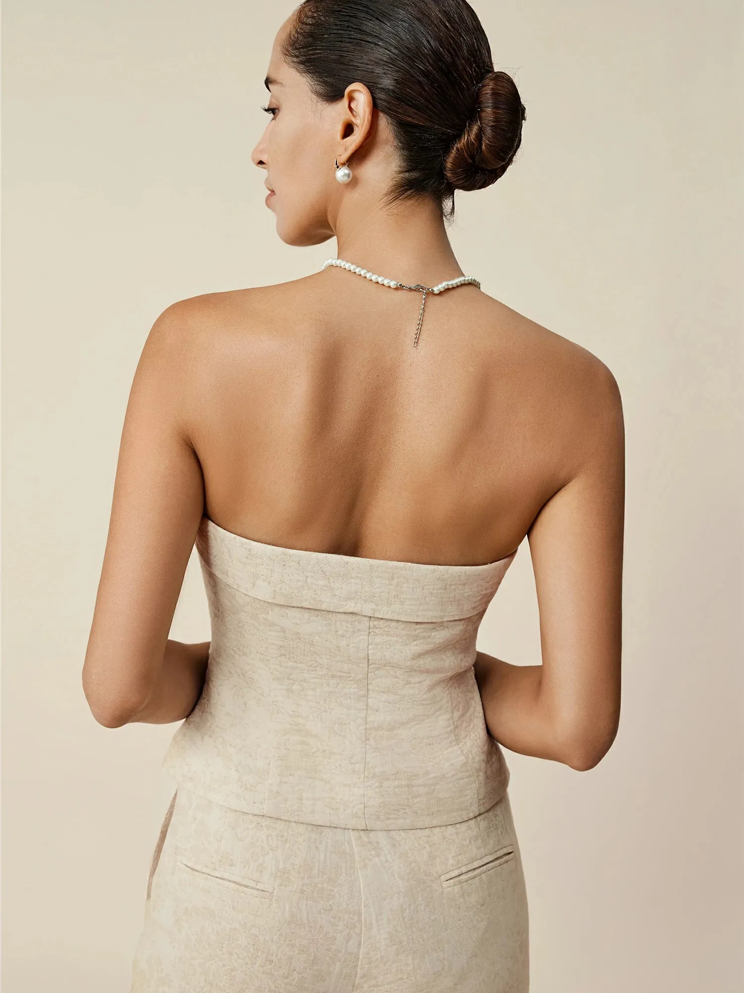 Amoretu Cotton & Linen Jacquard Tube Top Vest