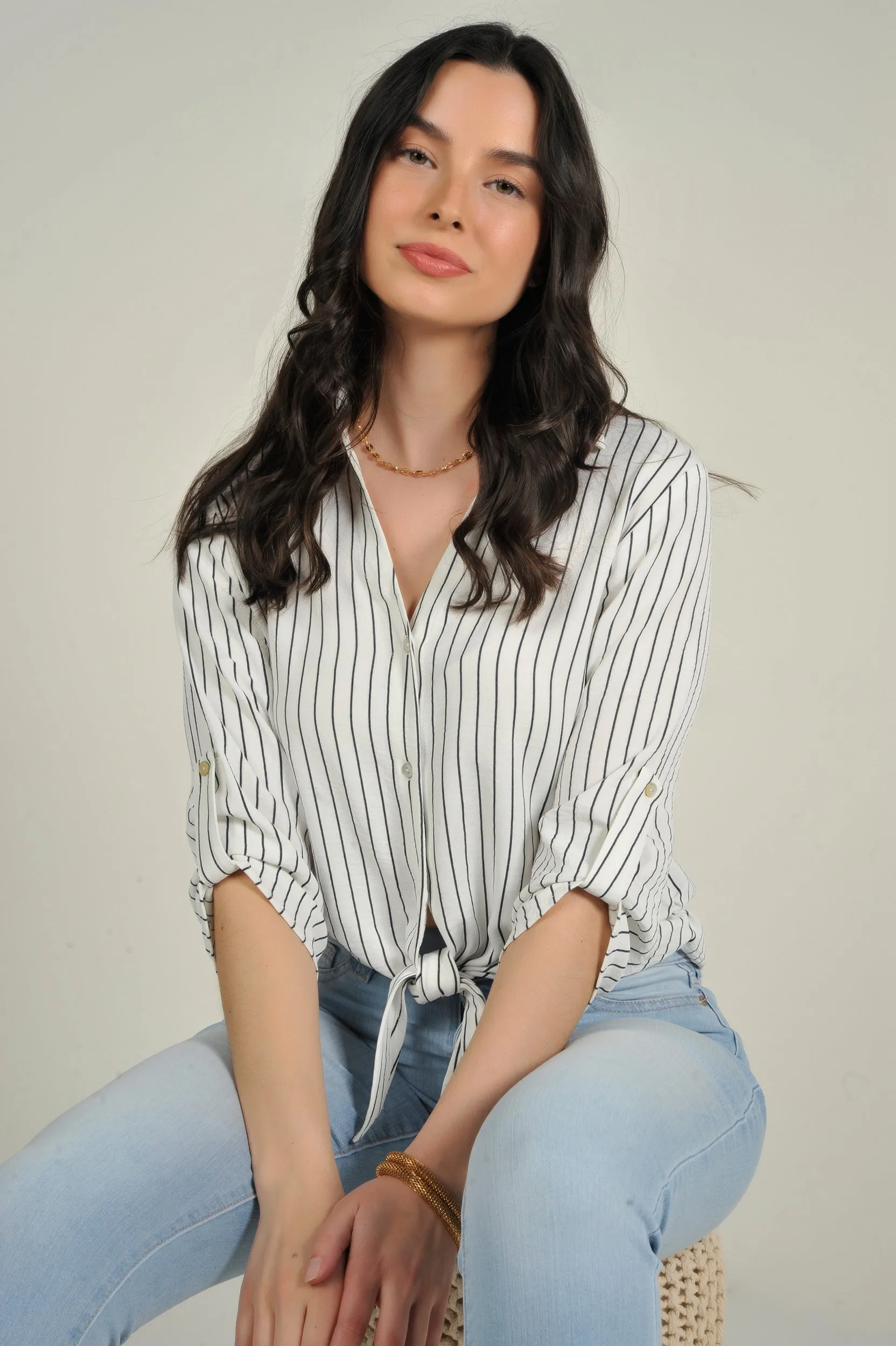 Blouse courte rayée - CARMELA - (R-A19)