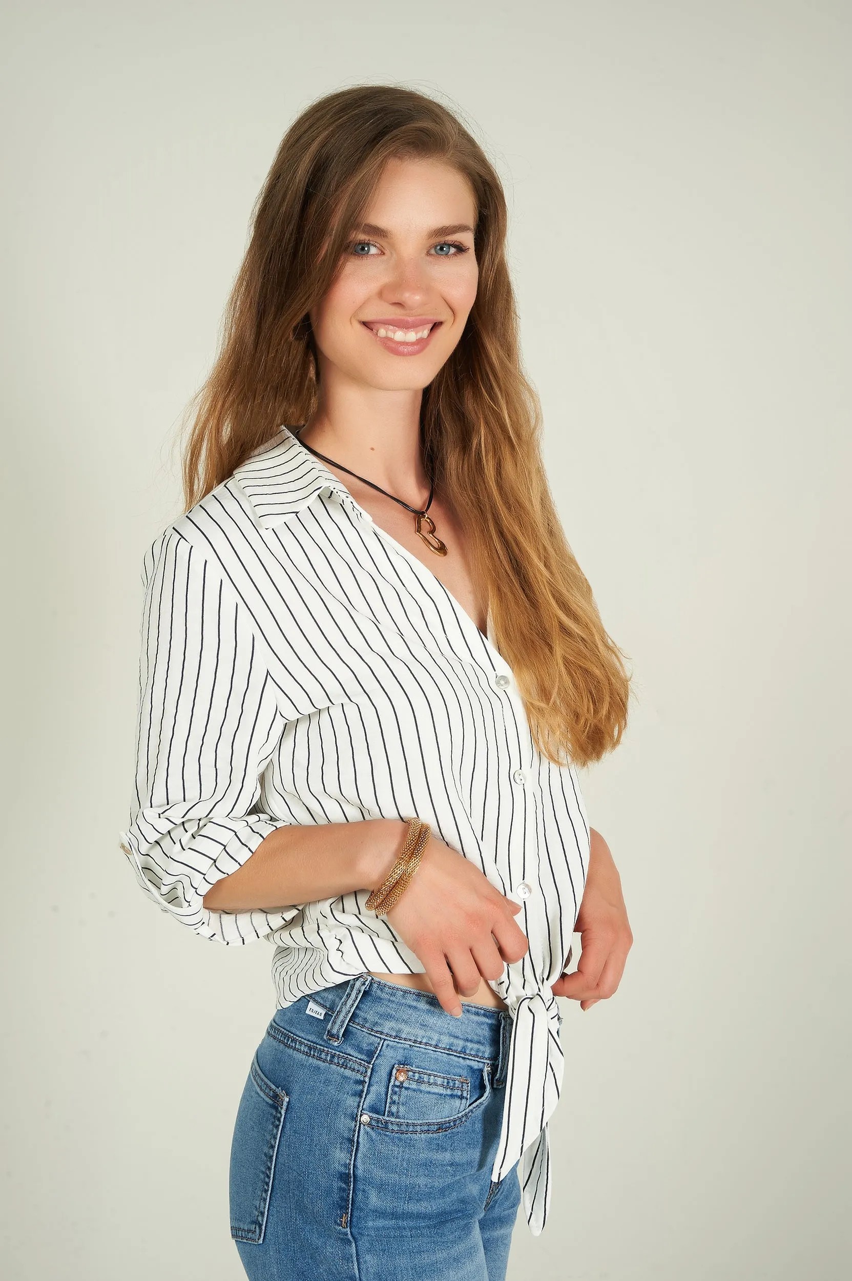 Blouse courte rayée - CARMELA - (R-A19)