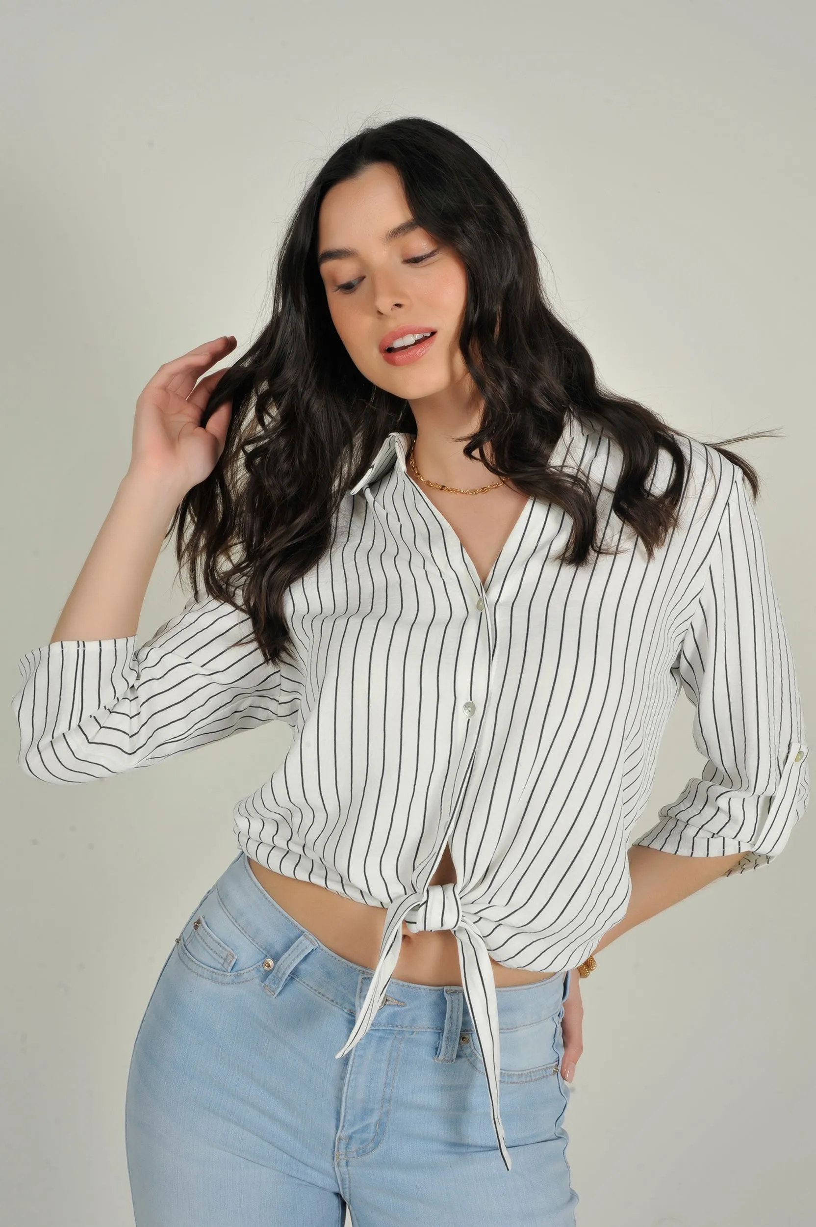 Blouse courte rayée - CARMELA - (R-A19)