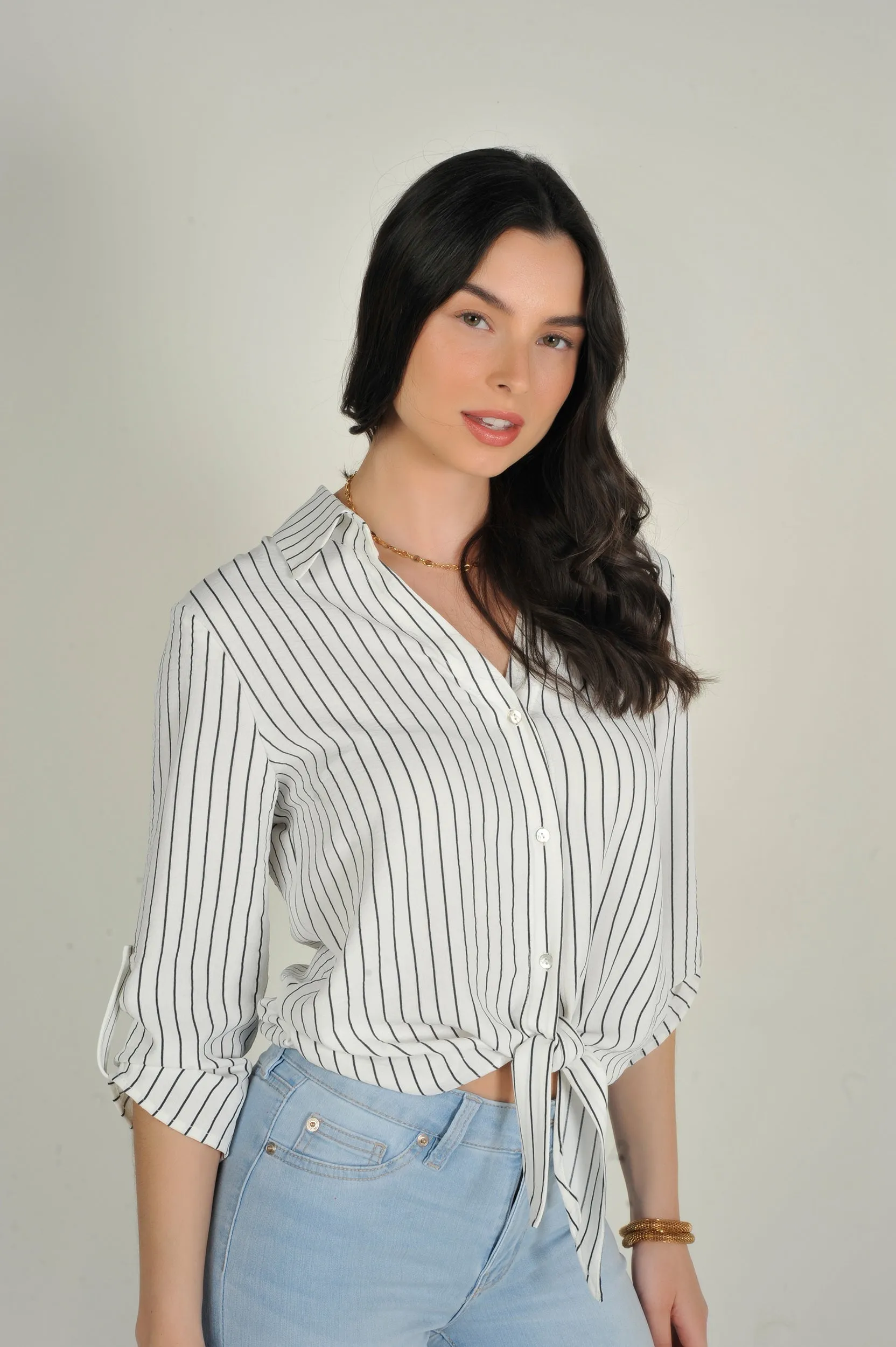 Blouse courte rayée - CARMELA - (R-A19)