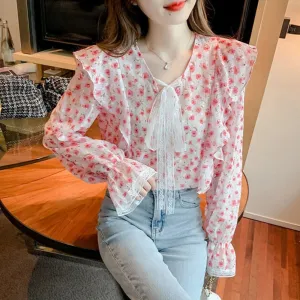 Blouses Women Chic Fashion Floral  Ladies Casual Clothing Spring