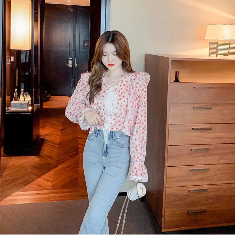 Blouses Women Chic Fashion Floral  Ladies Casual Clothing Spring