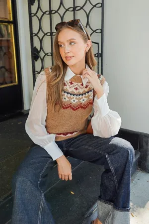 Camel & Burgundy Nordic Sweater Vest - FINAL SALE
