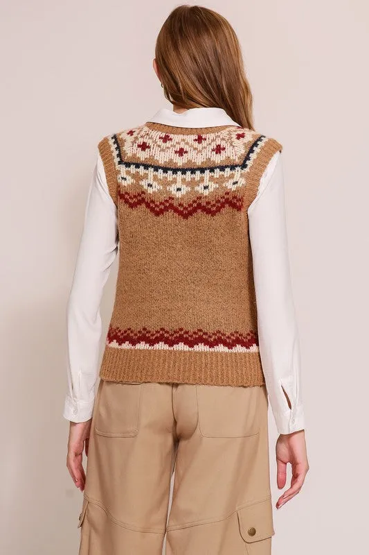 Camel & Burgundy Nordic Sweater Vest - FINAL SALE