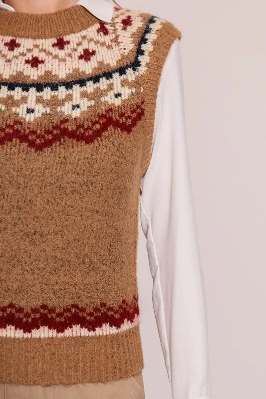 Camel & Burgundy Nordic Sweater Vest - FINAL SALE