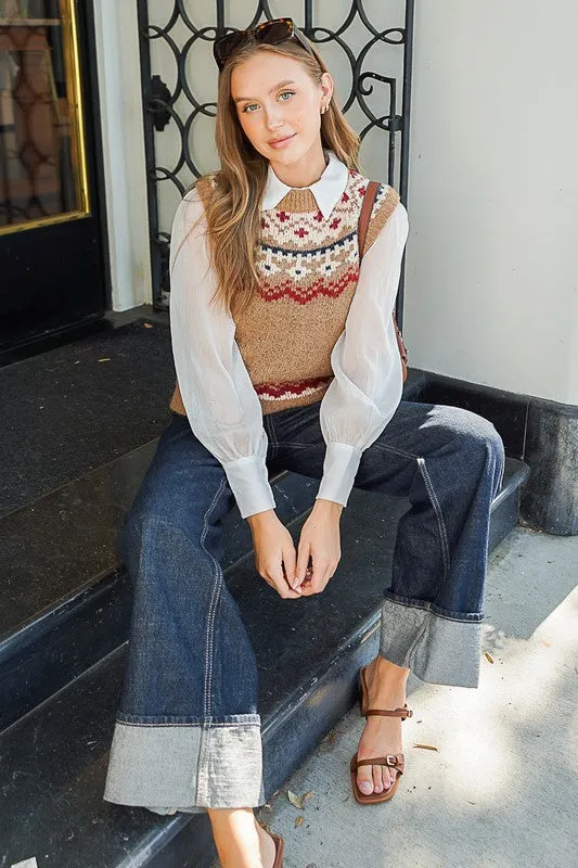 Camel & Burgundy Nordic Sweater Vest - FINAL SALE