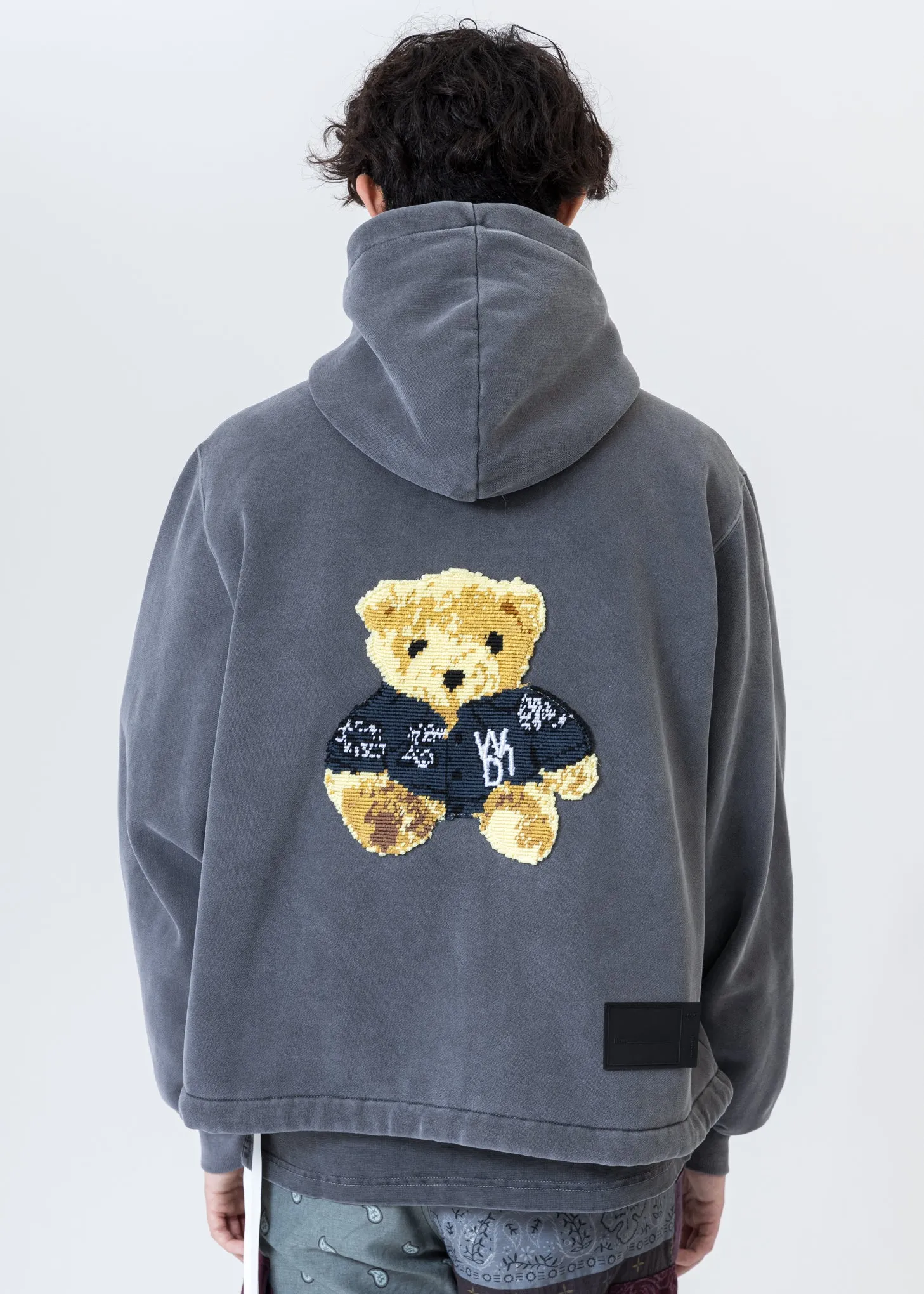 Charcoal Embroidered Teddy Zip-Up Hoodie