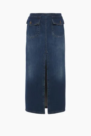 Chloé Front-Slit Midi Skirt - Night Blue Denim
