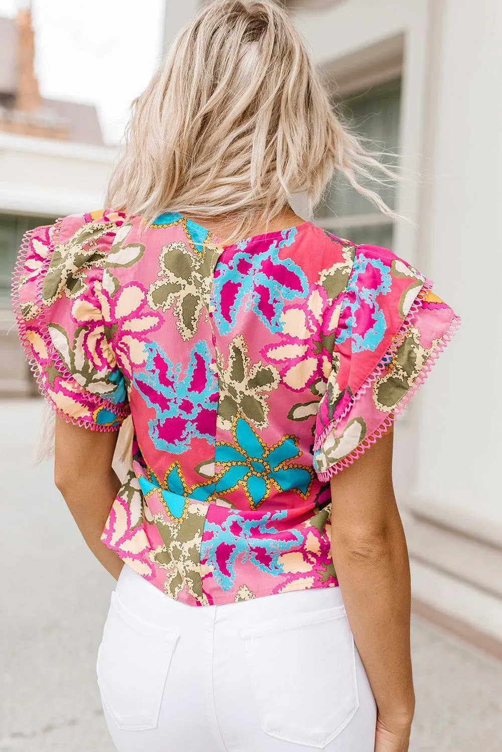 Color Your Day Floral Flutter Sleeve Top