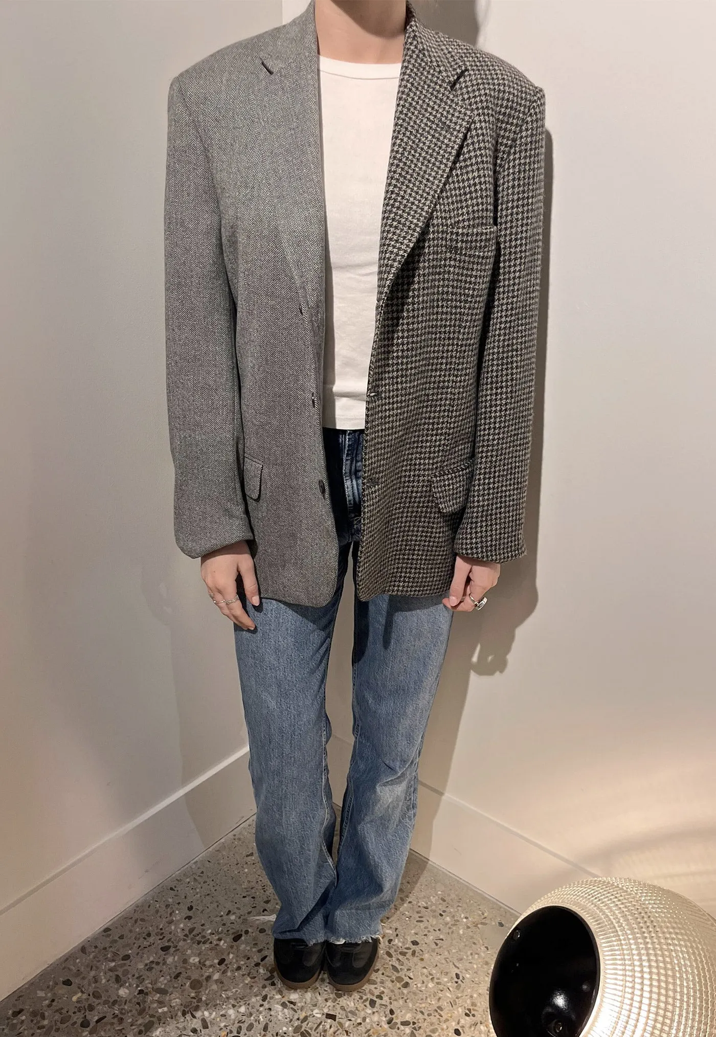 Contrast Blazer - Grey Herringbone