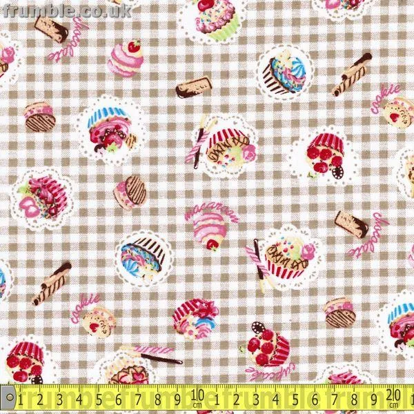 Cupcake Picnic Gingham Beige (Per Metre)