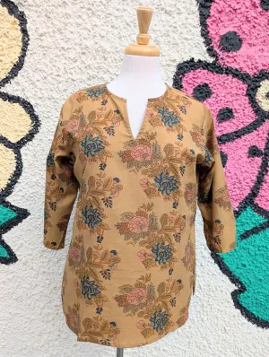 Dark Mustard Floral Block Print Cotton Blouse