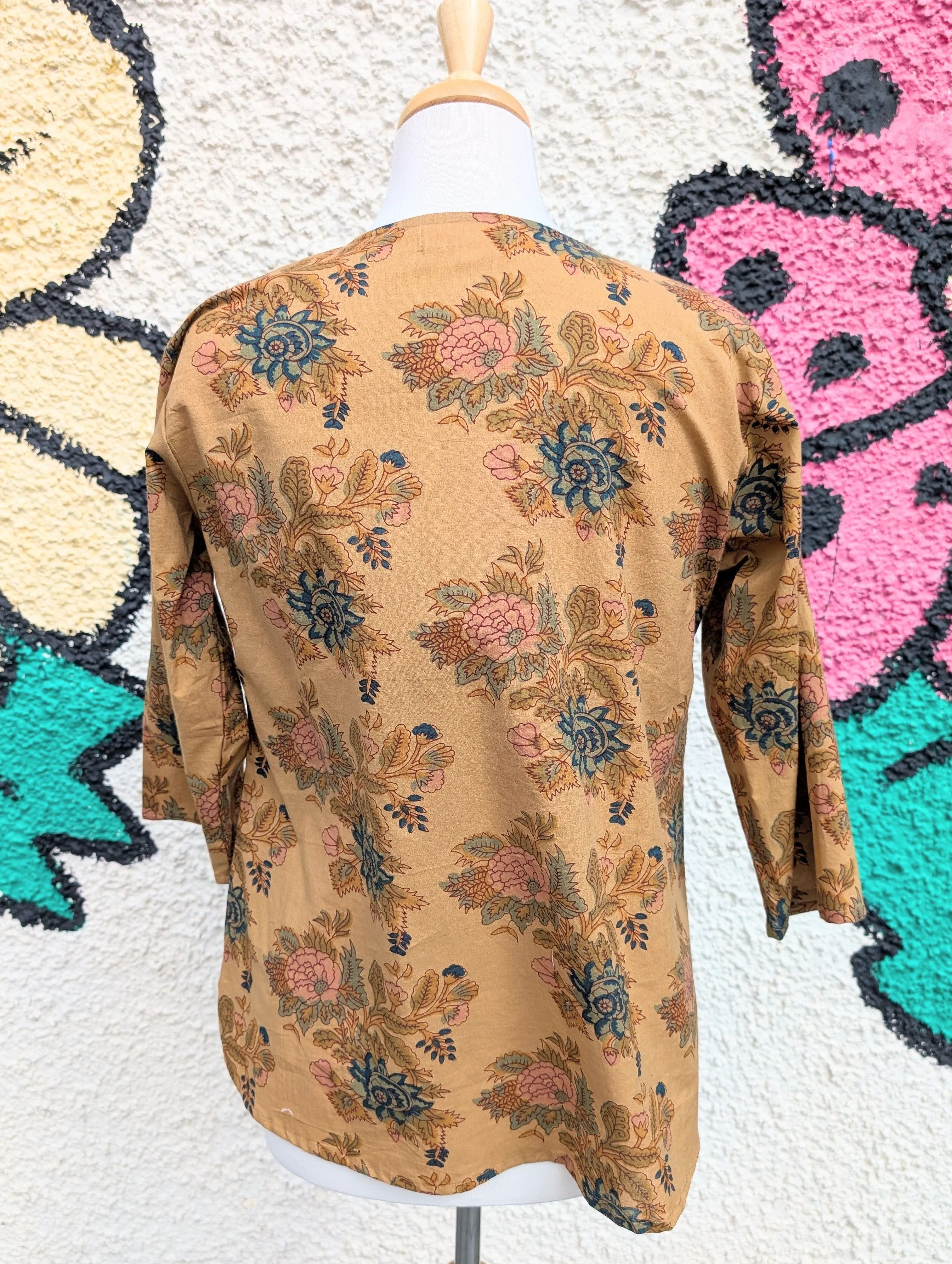 Dark Mustard Floral Block Print Cotton Blouse