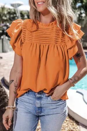 Dayana Ruffled Flutter Sleeve Pleated Blouse by Threaded Pear