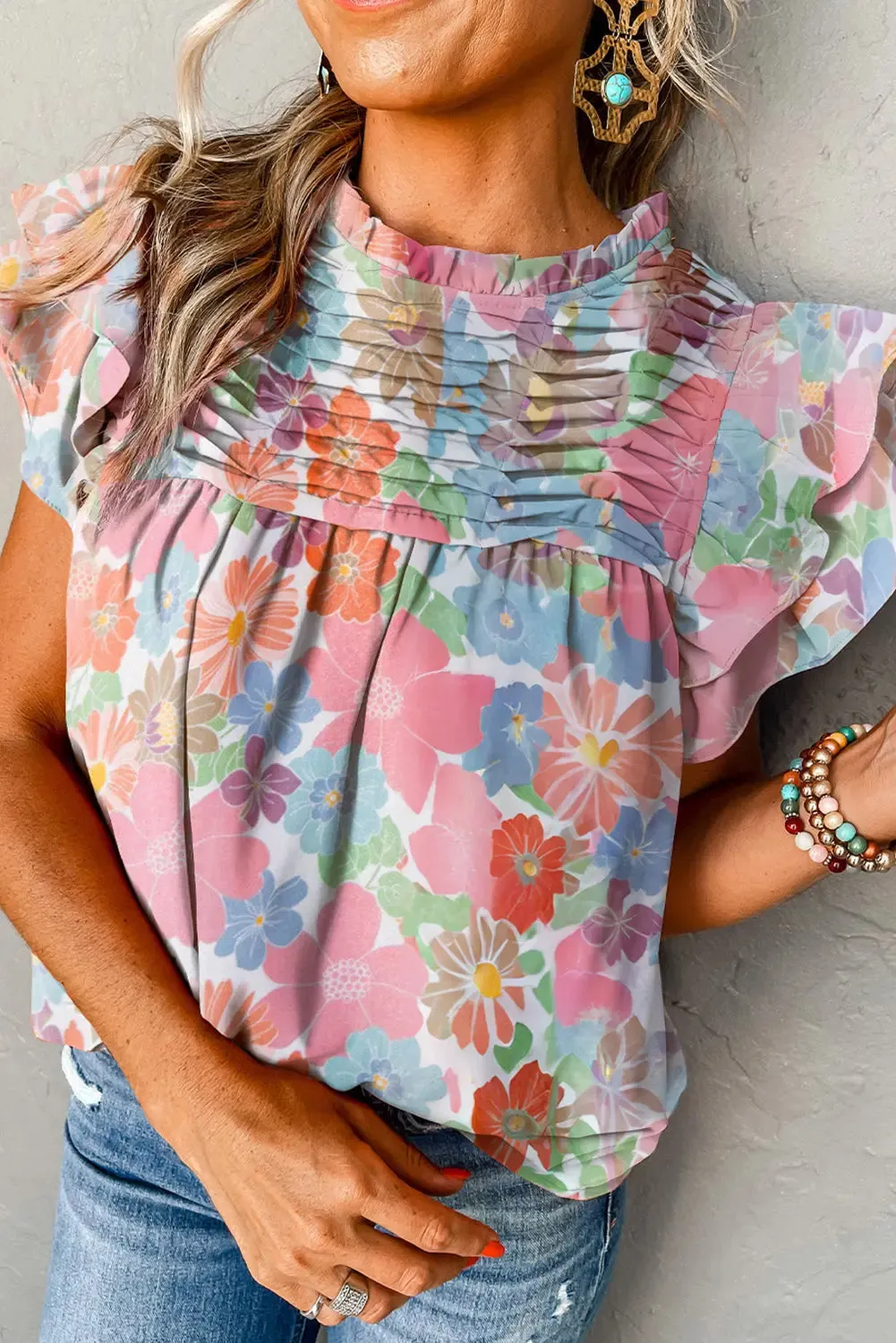 Dayana Ruffled Flutter Sleeve Pleated Blouse by Threaded Pear