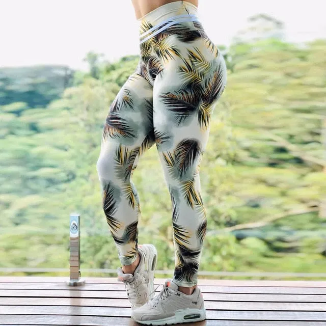 digital printed high waist stretchy ankle length leggings