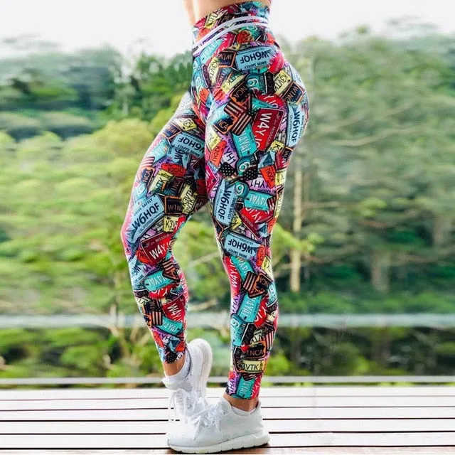 digital printed high waist stretchy ankle length leggings