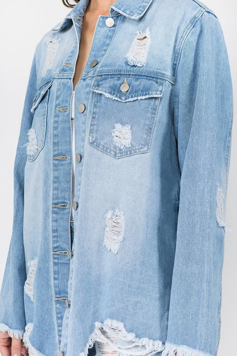 Distressed Frayed Hem Denim Jackets