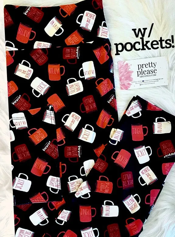 Dunn Christmas Mugs Super SOFT Yoga Band Leggings Holiday Farmhouse Rustic OS TC Plus rts