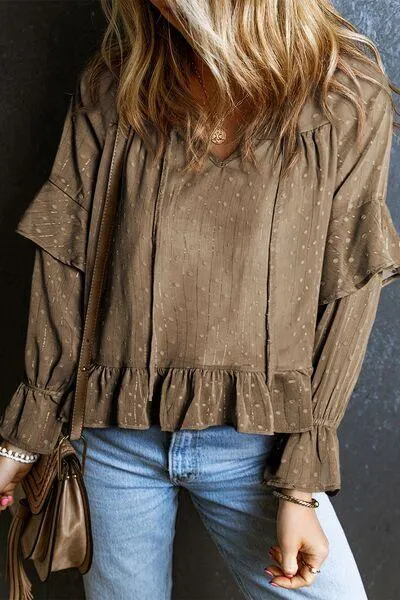 Ease All Day Long Sleeve Swiss Dot Blouse