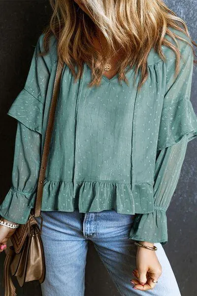 Ease All Day Long Sleeve Swiss Dot Blouse