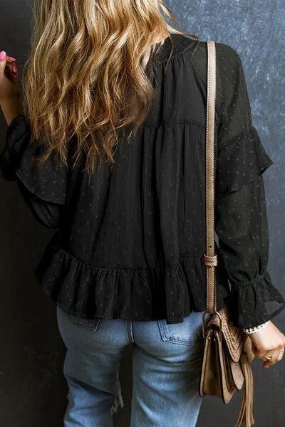 Ease All Day Long Sleeve Swiss Dot Blouse