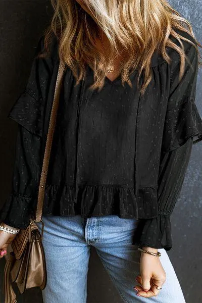 Ease All Day Long Sleeve Swiss Dot Blouse