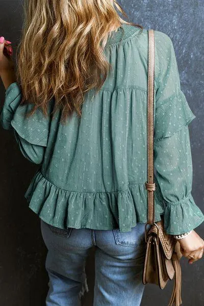Ease All Day Long Sleeve Swiss Dot Blouse