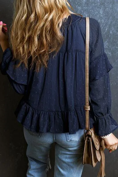 Ease All Day Long Sleeve Swiss Dot Blouse