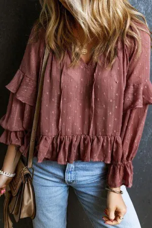 Ease All Day Long Sleeve Swiss Dot Blouse