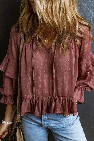 Ease All Day Long Sleeve Swiss Dot Blouse
