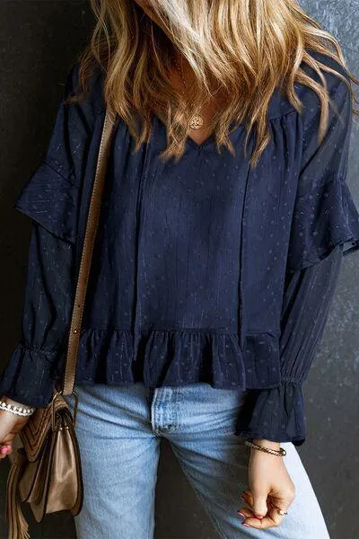 Ease All Day Long Sleeve Swiss Dot Blouse
