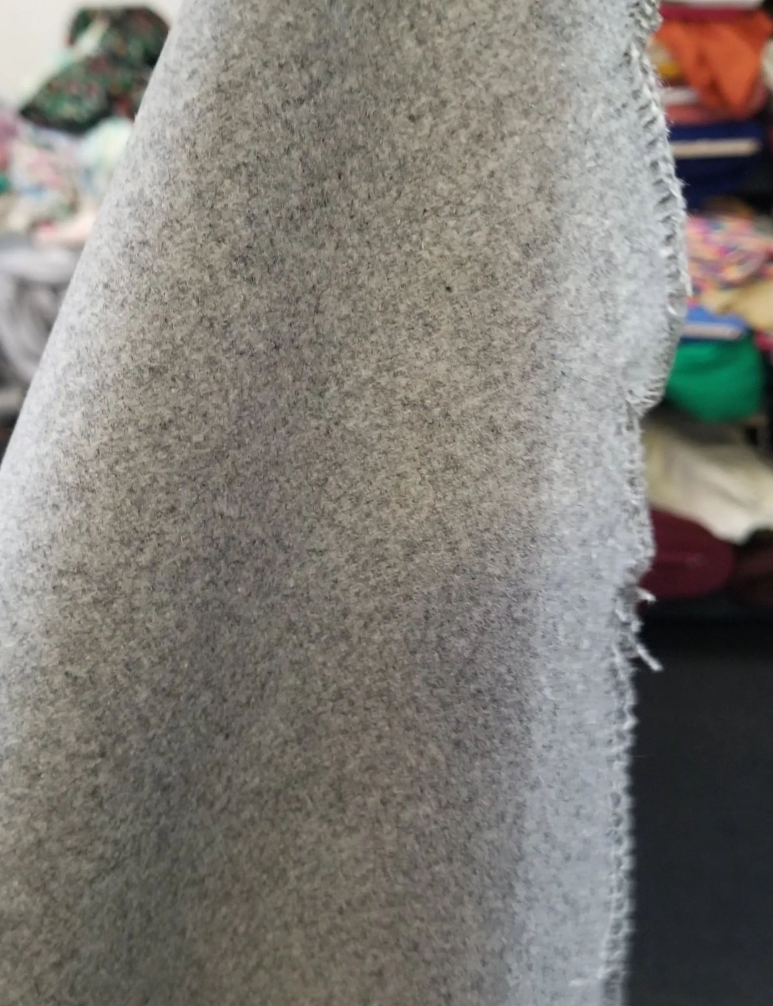 End of Bolt: 2 yards of Designer Deadstock Premium Heather Light Gray Wool Blend Melton Coating Woven-remnant