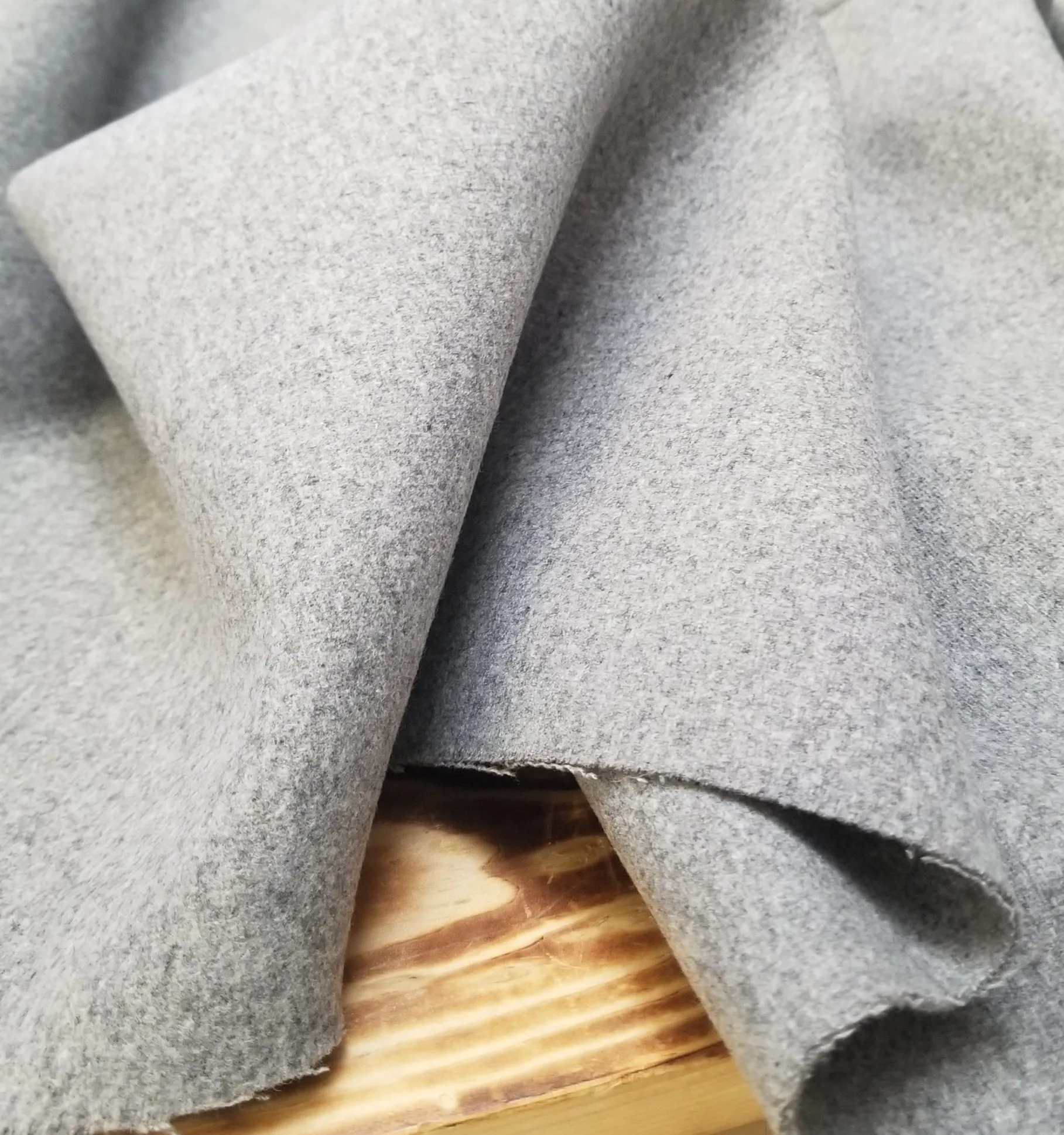 End of Bolt: 2 yards of Designer Deadstock Premium Heather Light Gray Wool Blend Melton Coating Woven-remnant