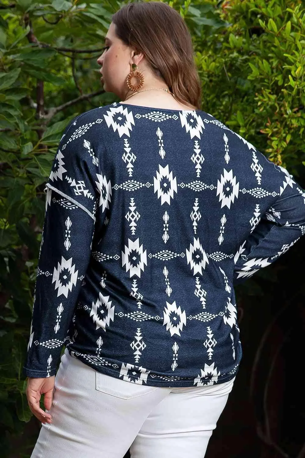 Exposed Seams Navy Plus Size Printed T-Shirts