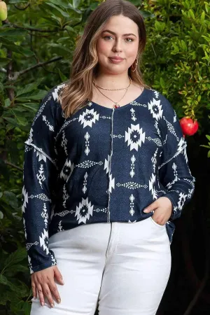 Exposed Seams Navy Plus Size Printed T-Shirts