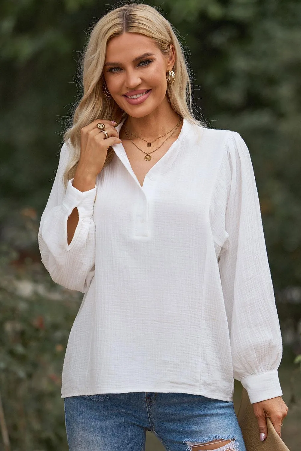 Fit Check Half Buttoned Long Sleeved Blouse