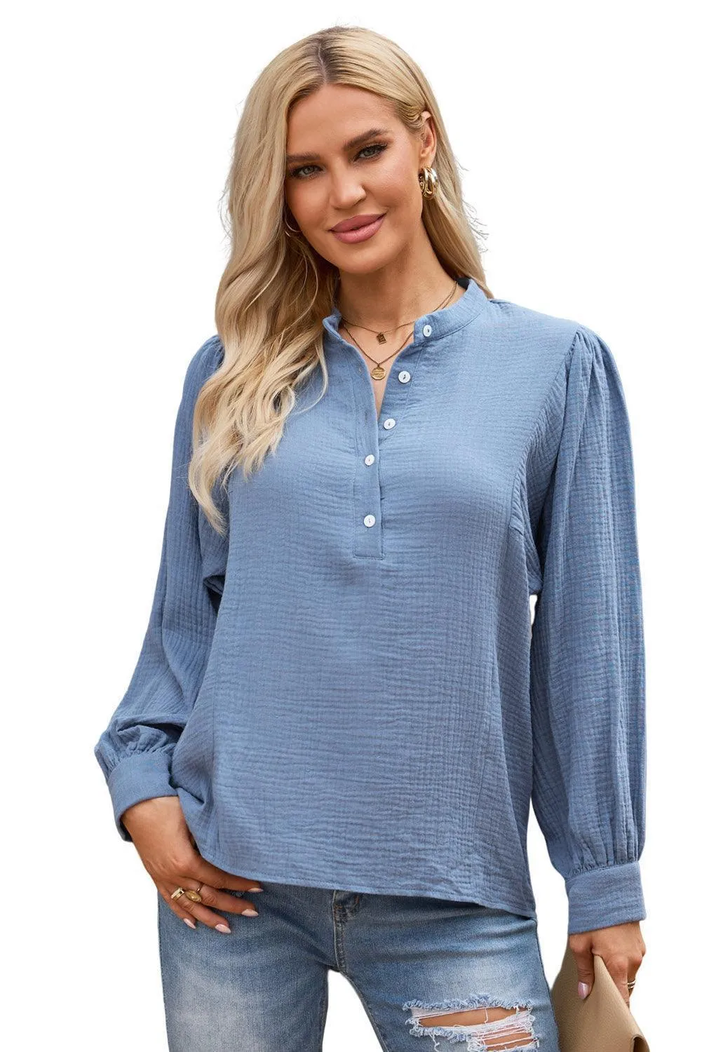 Fit Check Half Buttoned Long Sleeved Blouse