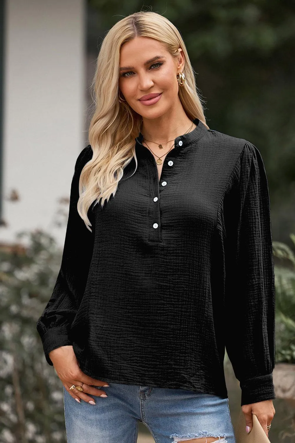 Fit Check Half Buttoned Long Sleeved Blouse