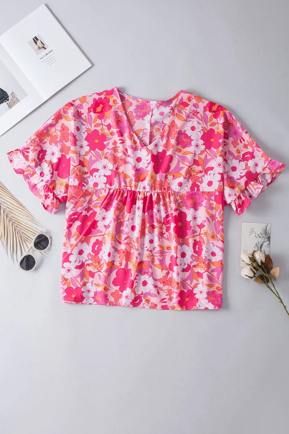 Floral Print Ruffled Half Sleeve Plus Size Babydoll Blouse by Poppy Lee Lane