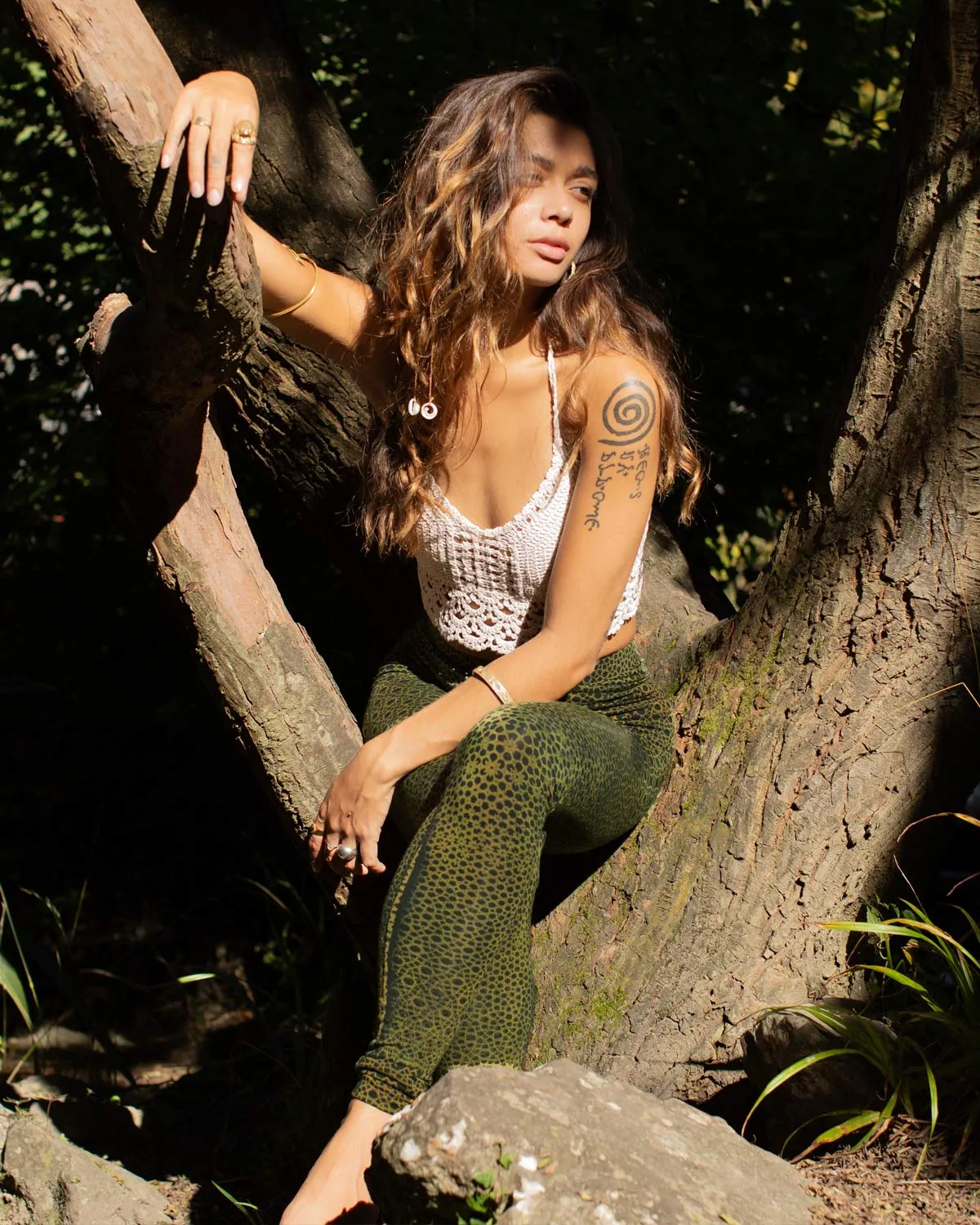 Flower of Life Sacred Geometry Tie Dye Leggings Green/Yellow