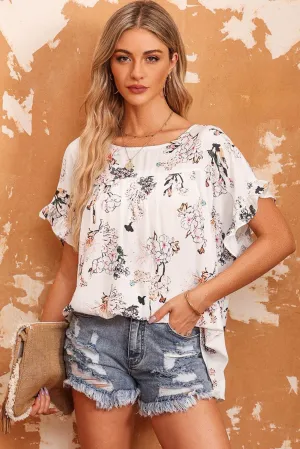 Hello Darling Floral Flounce Sleeve Blouse