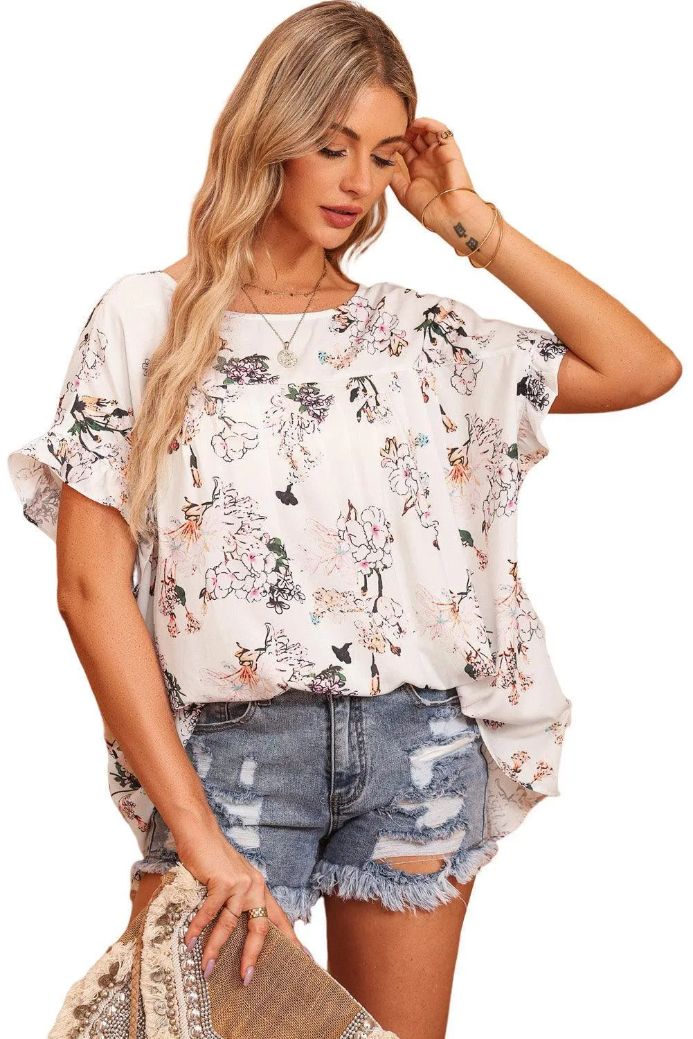 Hello Darling Floral Flounce Sleeve Blouse